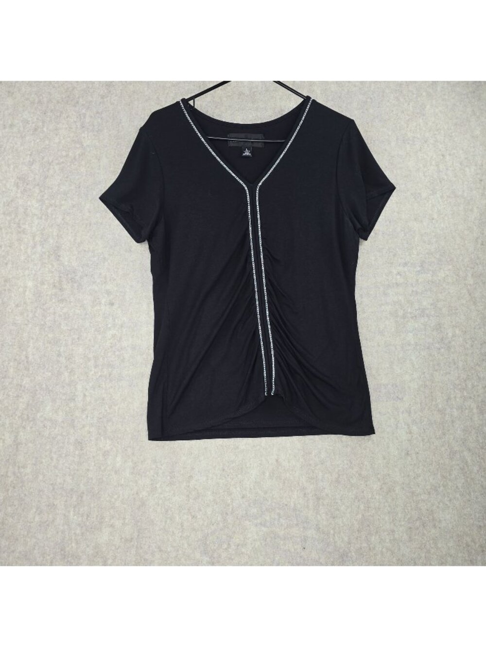 Colleen Lopez Womens Black V-Neck Top With Chain Trim Size Large